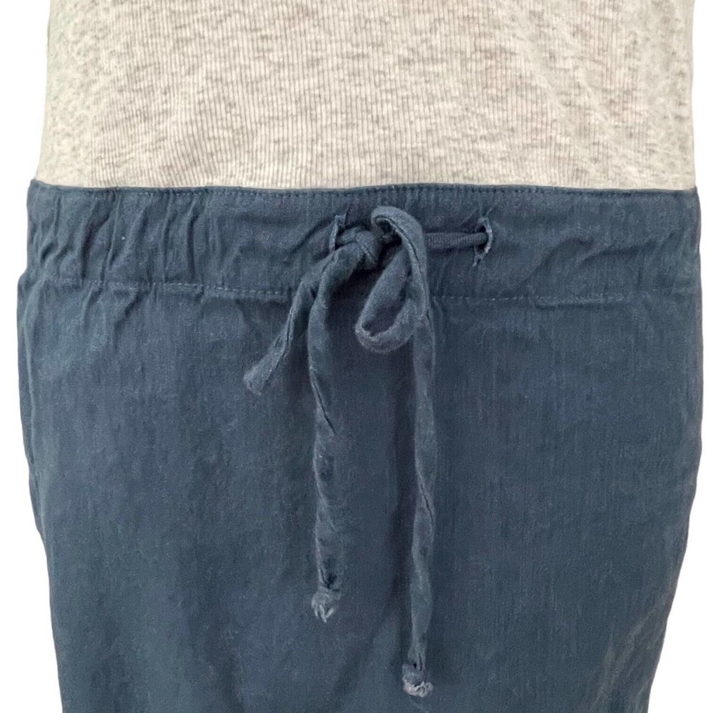 🍀Monrow Grey & Blue Ribbed Contrast Drawstring Waist Linen Tank Dress Size XS - Picture 5 of 8
